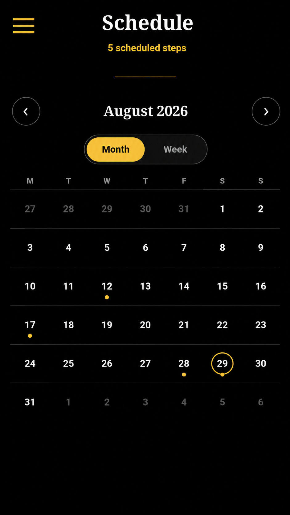 Path Schedule month view showing days with scheduled steps