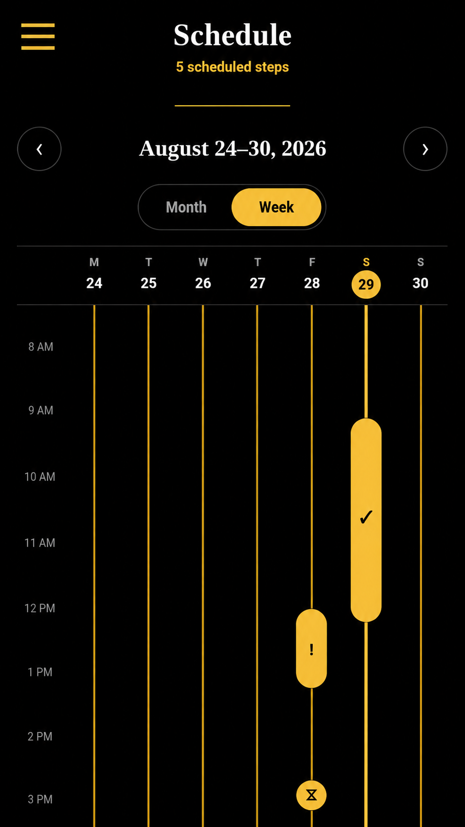 Path Schedule week view showing timed project steps