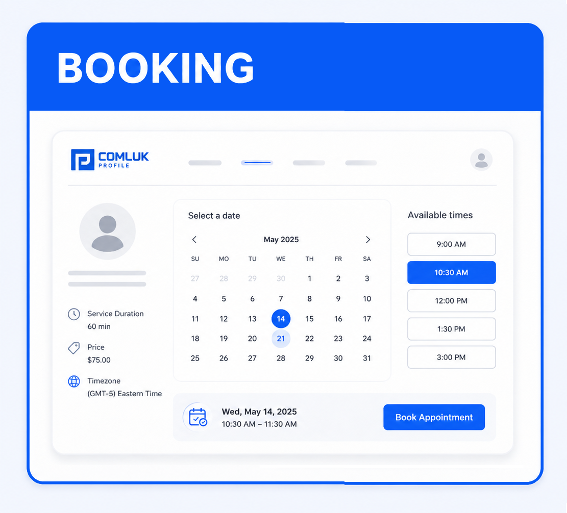 Visual representation of the COMLUK Profile Booking add-on
