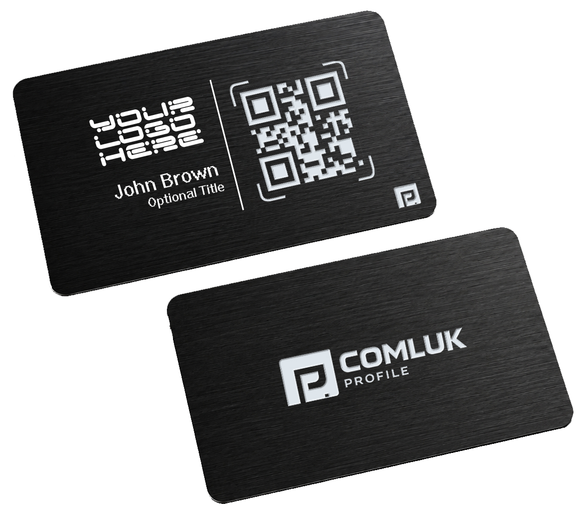 Black engraved COMLUK Profile metal business card example